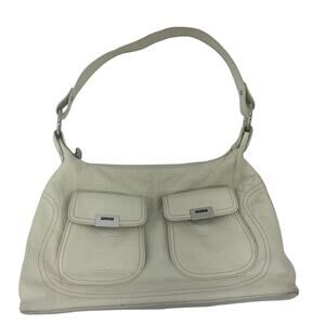 Lovcat Paris Women's Stitched Cream/Pink Leather Top Handle Bag Purse- Preowned